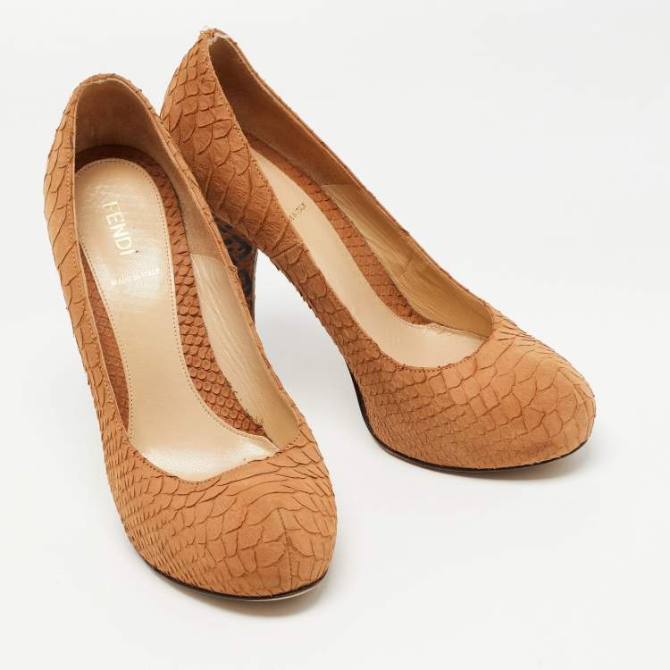 Pre Owned Fendi Tan Python Embossed Leather Superstar Platform Pumps Size 40