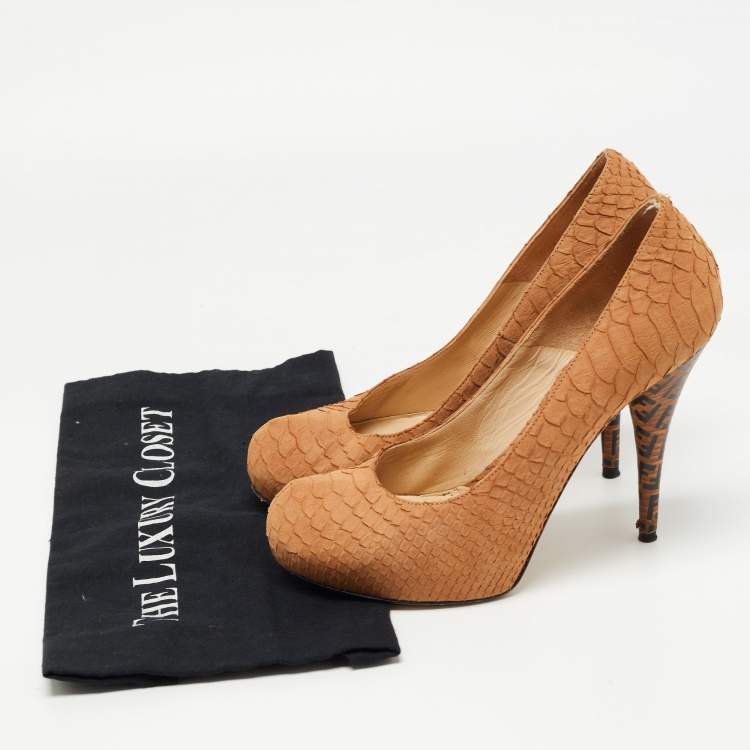 Pre Owned Fendi Tan Python Embossed Leather Superstar Platform Pumps Size 40
