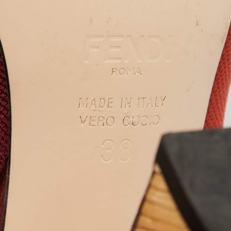 مملوكة مسبقًا Fendi Red/Burgundy Mesh and Canvas Colibri Sligback Pumps Size 38