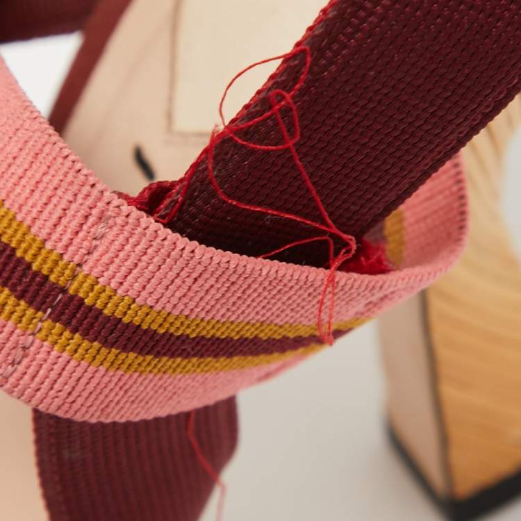 مملوكة مسبقًا Fendi Red/Burgundy Mesh and Canvas Colibri Sligback Pumps Size 38