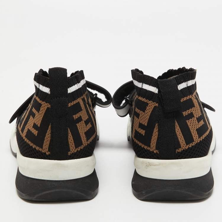 Pre Owned Fendi Black/Brown Zucca Knit Fabric Rockoko Sneakers Size 38