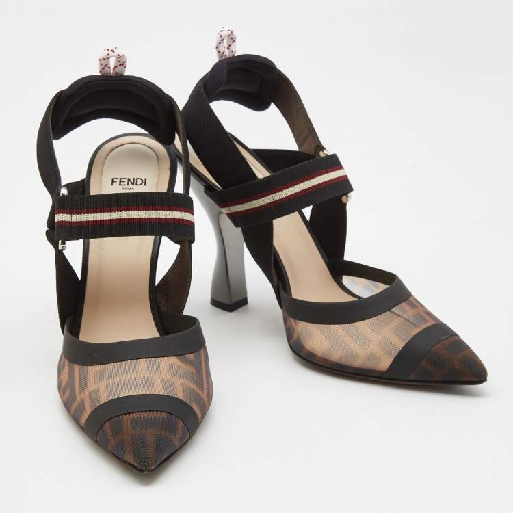 Pre Owned Fendi Multicolor Canvas and Mesh Colibri Pumps Size 39