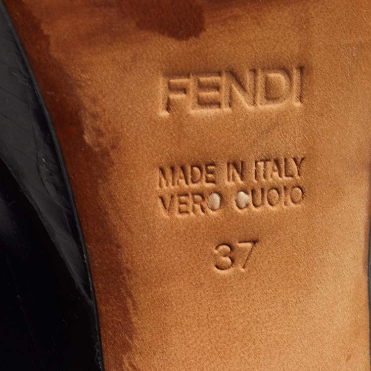Pre Owned Fendi Black Patent Leather Fendista Platform Slingback Pumps Size 37