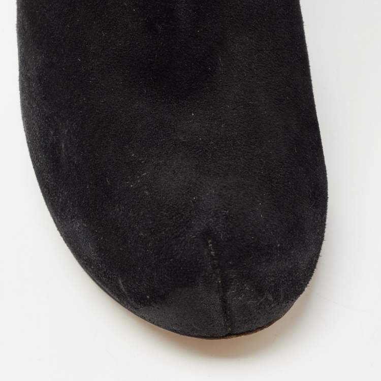 Pre Owned Fendi Black Suede and Patent Leather Ankle Booties Size 38.5