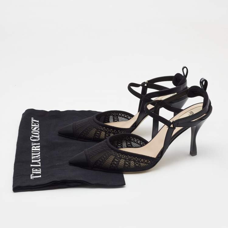 Pre Owned Fendi Black Mesh and Leather Colibri Lite Slingback Pumps Size 40