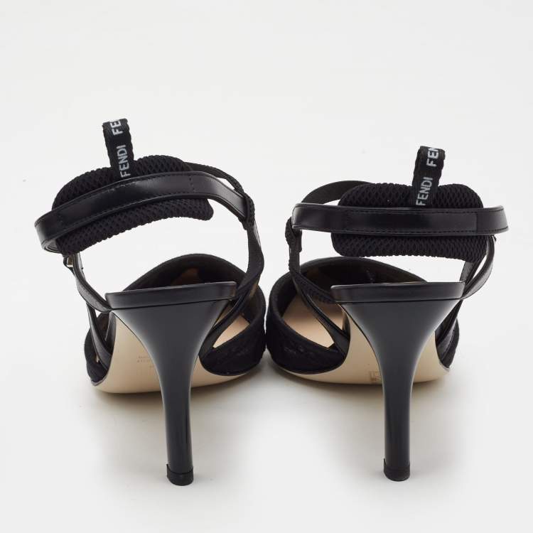 Pre Owned Fendi Black Mesh and Leather Colibri Lite Slingback Pumps Size 40