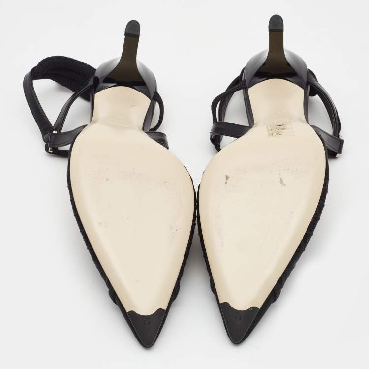 Pre Owned Fendi Black Mesh and Leather Colibri Lite Slingback Pumps Size 40