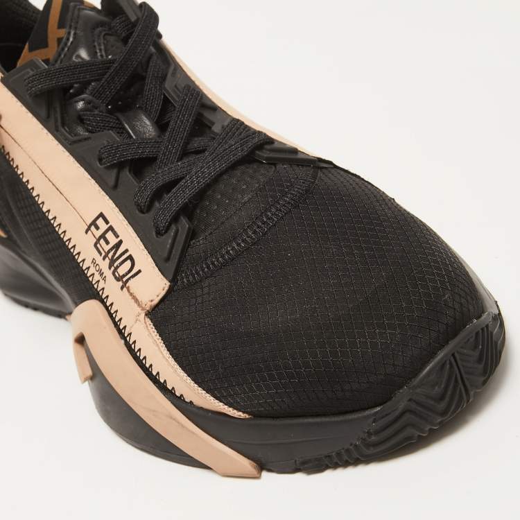 Pre Owned Fendi Black/Pink Suede and Nylon Flow Sneakers Size 39