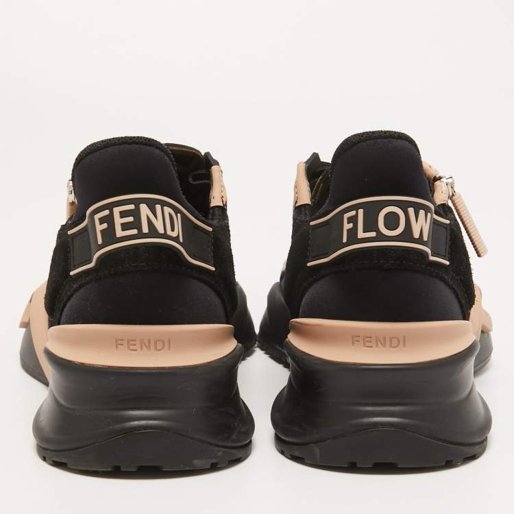 Pre Owned Fendi Black/Pink Suede and Nylon Flow Sneakers Size 39