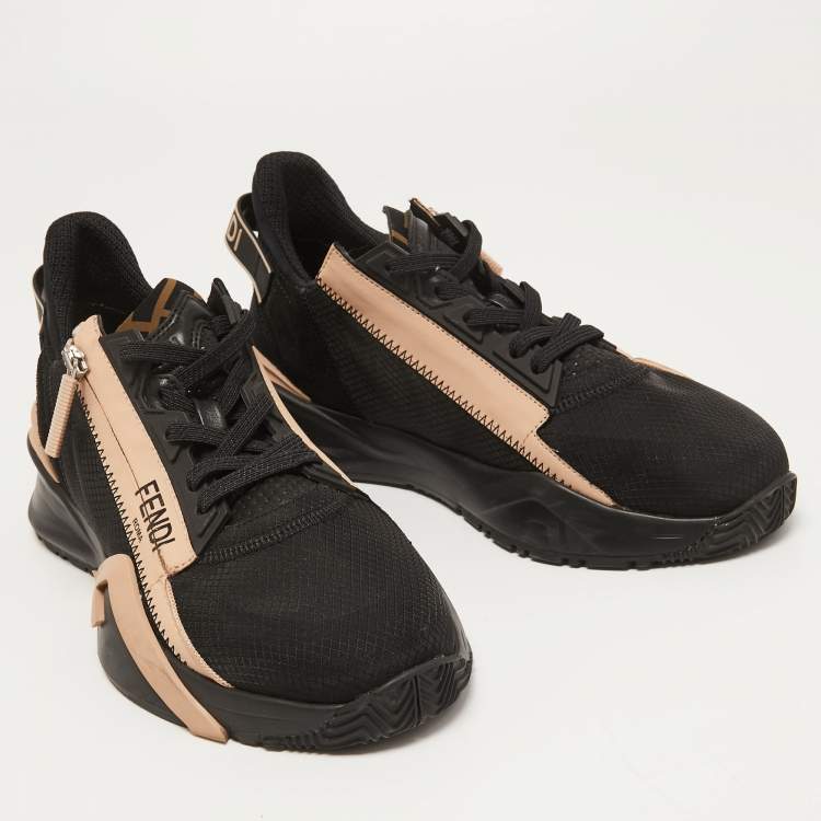 Pre Owned Fendi Black/Pink Suede and Nylon Flow Sneakers Size 39