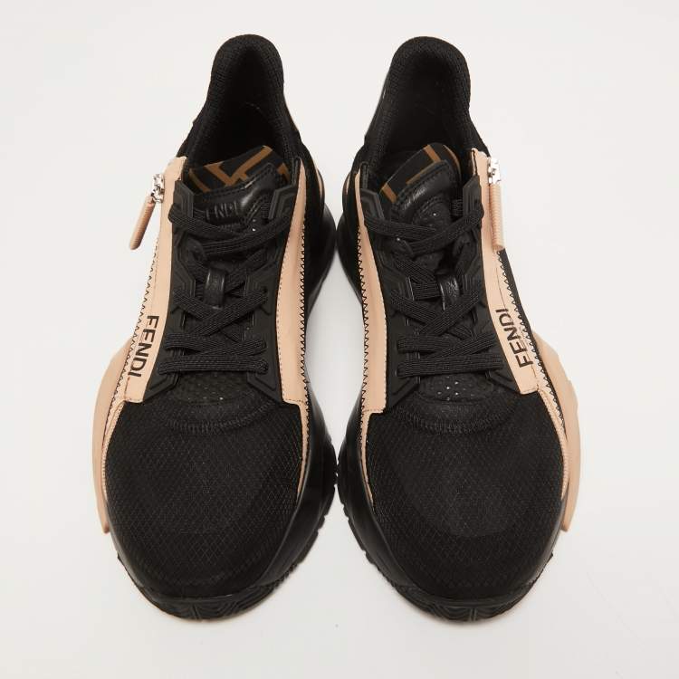 Pre Owned Fendi Black/Pink Suede and Nylon Flow Sneakers Size 39