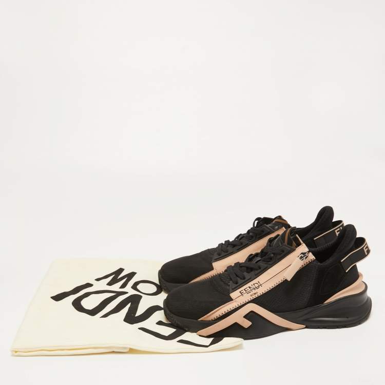 Pre Owned Fendi Black/Pink Suede and Nylon Flow Sneakers Size 39