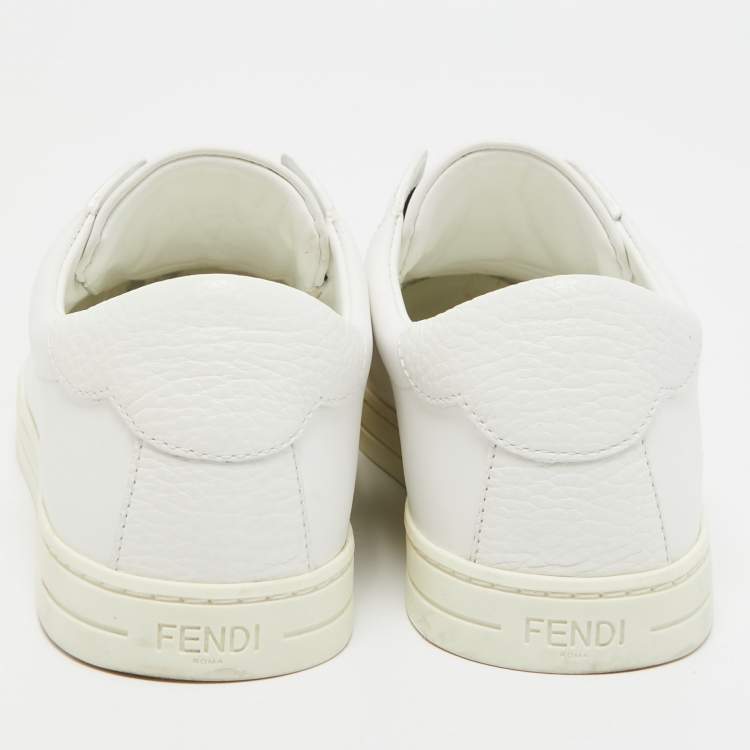 Pre Owned Fendi White Leather and Logo Knit Fabric Rockoko Slip On Sneakers Size 39