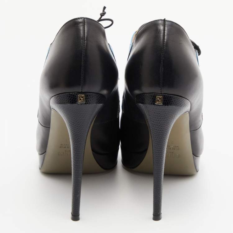 Pre Owned Fendi Multicolor Leather Monster Peep Toe Ankle Booties Size 38
