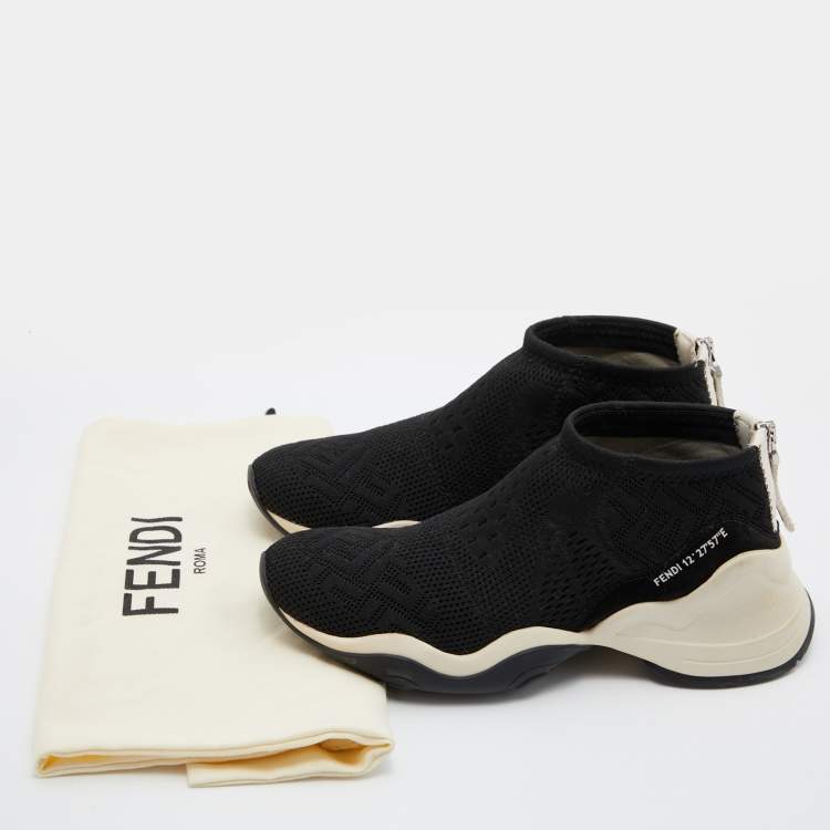 Pre Owned Fendi Black Knit Fabric and Suede FFluid Jacquard Sneakers Size 38