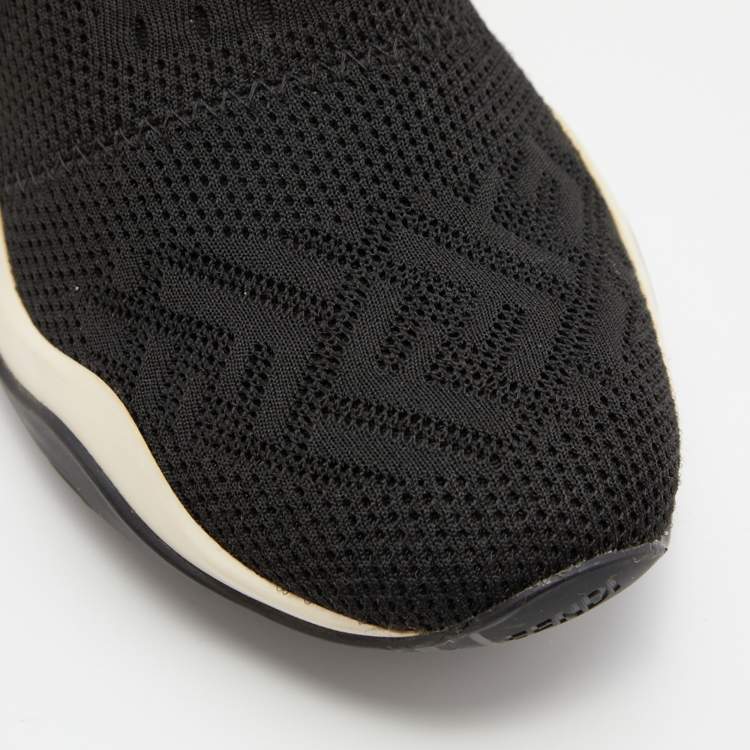 Pre Owned Fendi Black Knit Fabric and Suede FFluid Jacquard Sneakers Size 38
