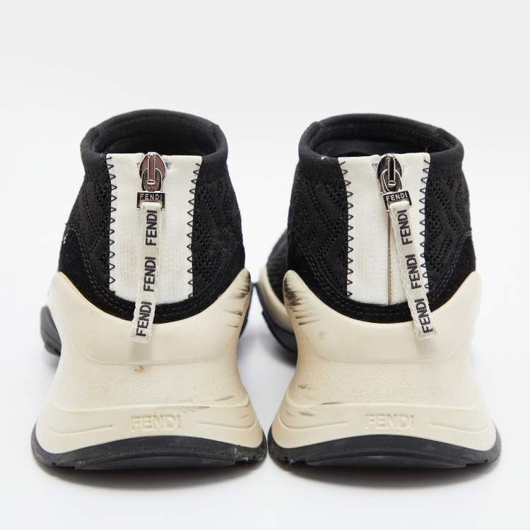 Pre Owned Fendi Black Knit Fabric and Suede FFluid Jacquard Sneakers Size 38