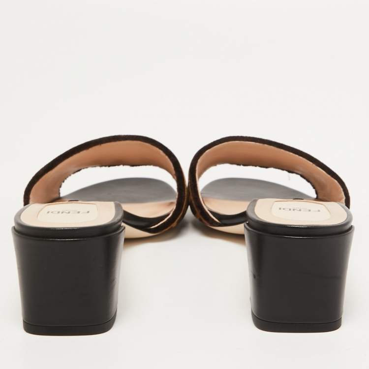 Pre Owned Fendi Two Tone Zucca Velvet Slide Sandals Size 40