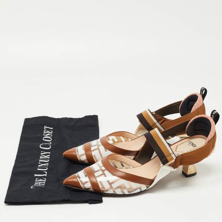 مملوكة مسبقًا Fendi Brown Leather and PVC Colibri Pumps Size 39