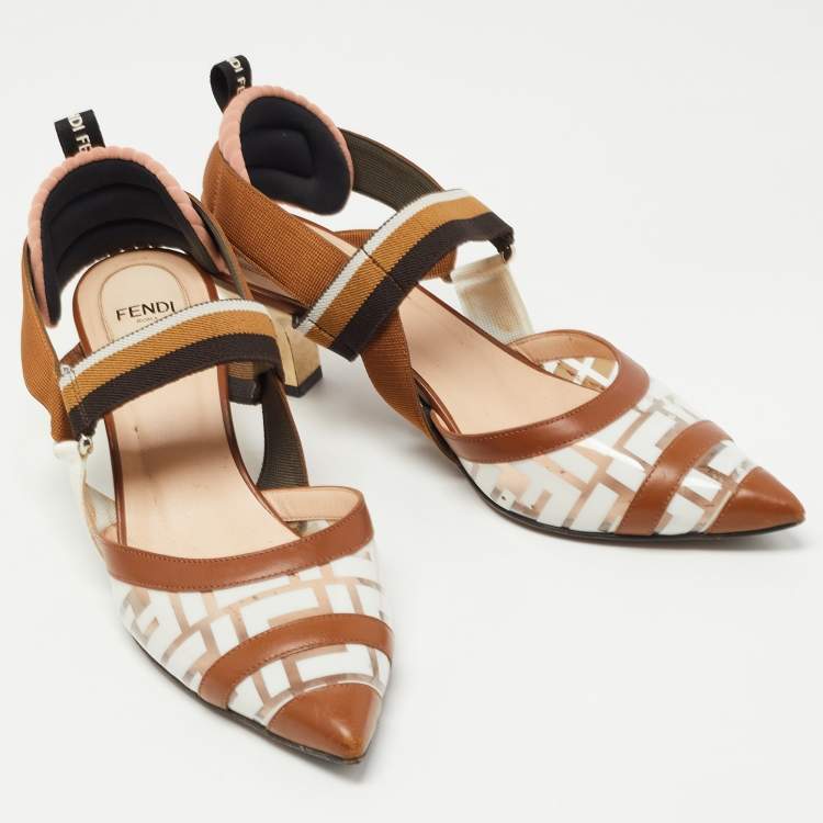 مملوكة مسبقًا Fendi Brown Leather and PVC Colibri Pumps Size 39