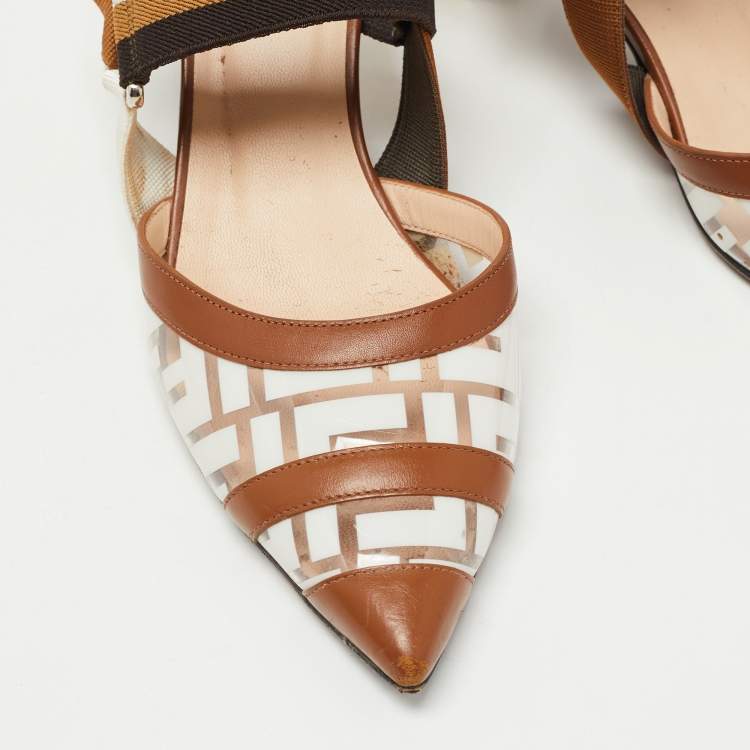 مملوكة مسبقًا Fendi Brown Leather and PVC Colibri Pumps Size 39