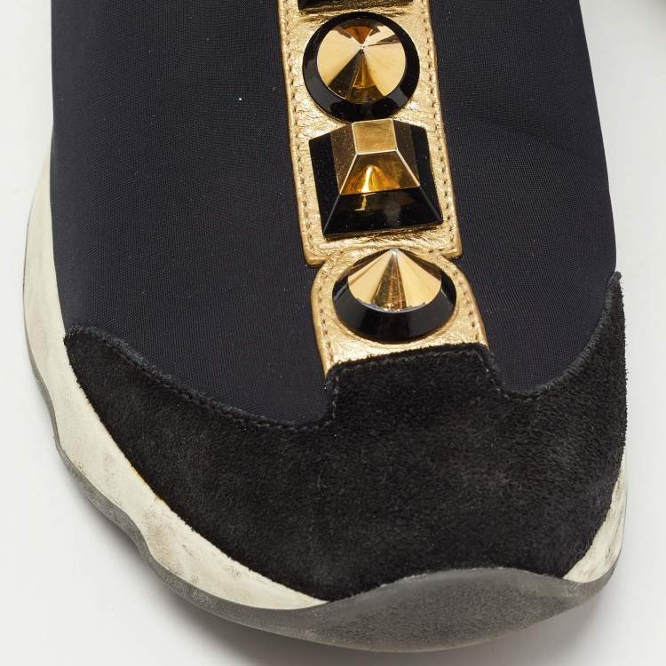 Pre Owned Fendi Black Neoprene and Leather Studded Slip On Sneakers Size 40