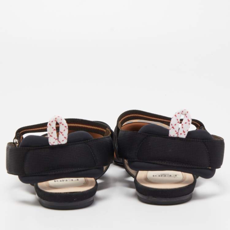 Pre Owned Fendi Black/Brown Zucca Mesh and Canvas Colibri Slingback Flats Size 39