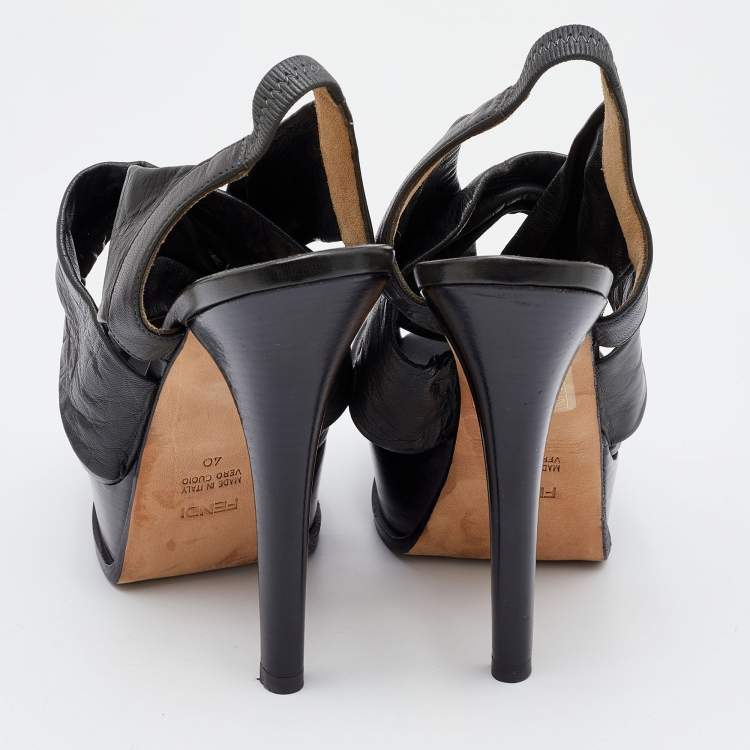 مملوكة مسبقًا Fendi Green Leather Bow Peep Toe Slingback Platform Sandals Size 40