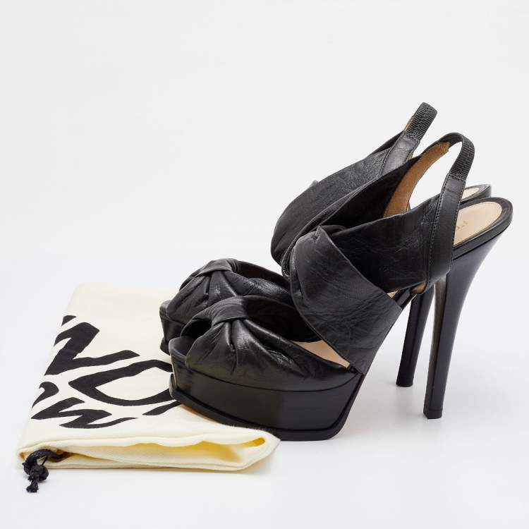 مملوكة مسبقًا Fendi Green Leather Bow Peep Toe Slingback Platform Sandals Size 40