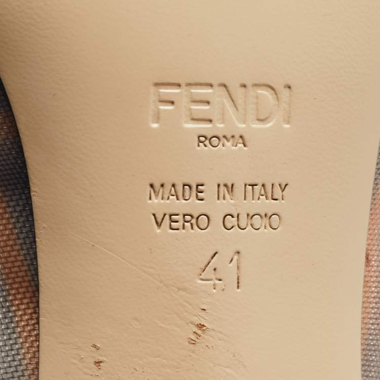 Pre Owned Fendi Brown/White Zucca Mesh and Leather Colibri Pumps Size 41