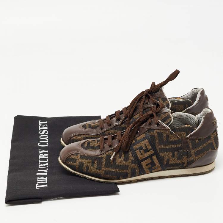 Pre Owned Fendi Brown Zucca Canvas and Leather Low Top Sneakers Size 39