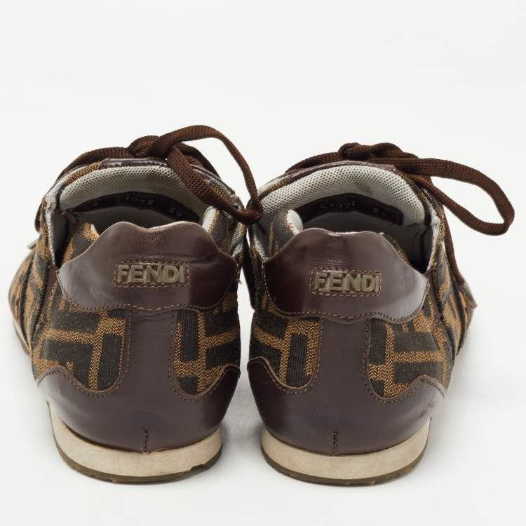 Pre Owned Fendi Brown Zucca Canvas and Leather Low Top Sneakers Size 39