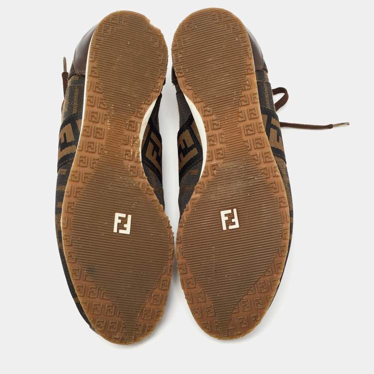 Pre Owned Fendi Brown Zucca Canvas and Leather Low Top Sneakers Size 39