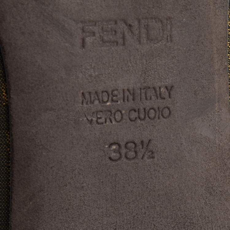 Pre Owned Fendi Brown/Black Zucca Canvas and Leather Cap Toe Flats Size 38.5