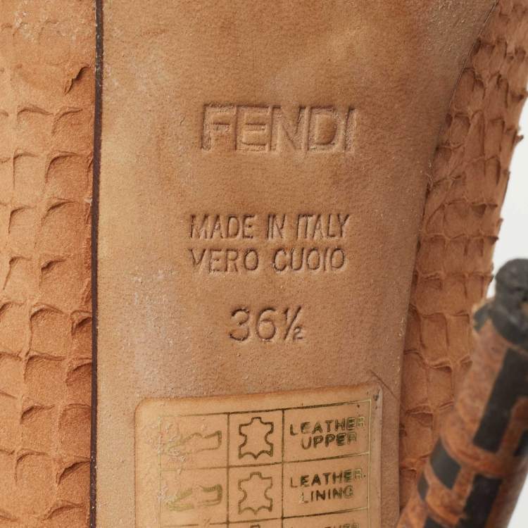 Pre Owned Fendi Brown Python Embossed Leather FF Logo Heel Platform Pumps Size 36.5