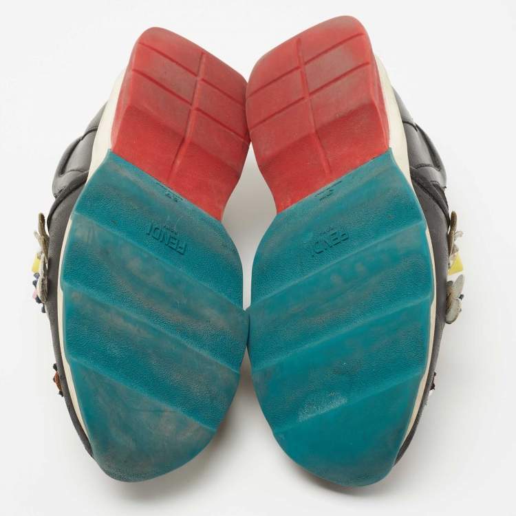مملوكة مسبقًا Fendi Black Leather Flowerland Slip On Sneakers Size 37