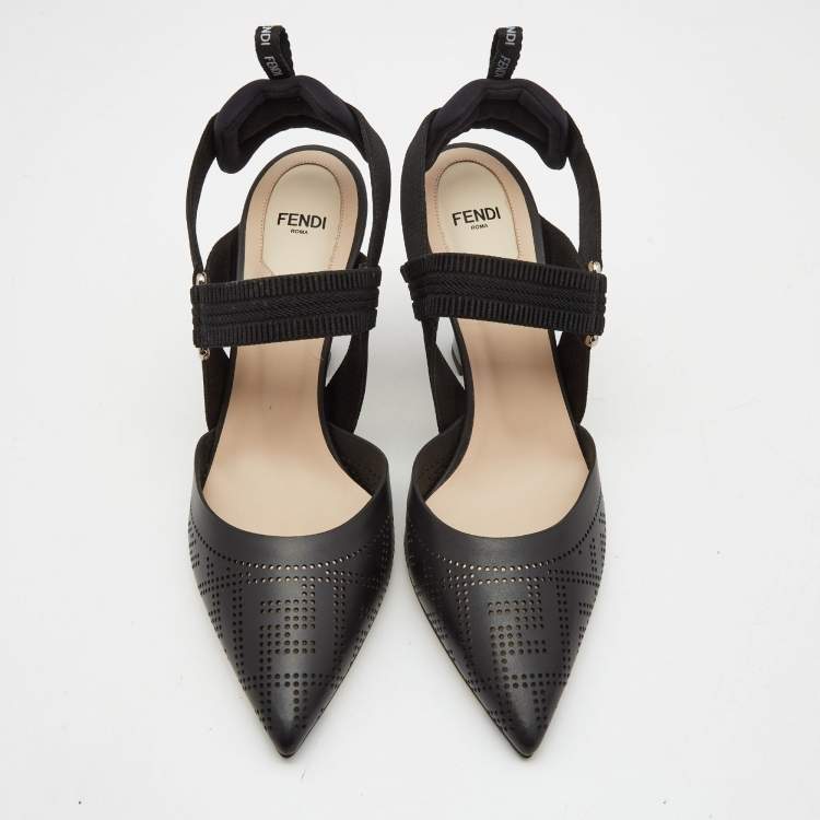 Pre Owned Fendi Black Perforated Leather and Fabric Colibri Pumps Size 40