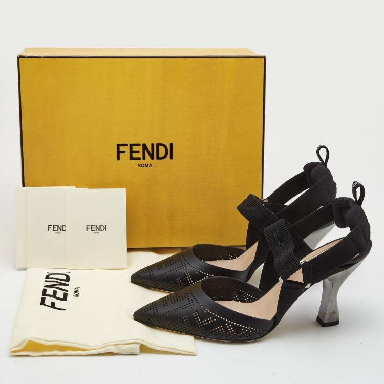 Pre Owned Fendi Black Perforated Leather and Fabric Colibri Pumps Size 40
