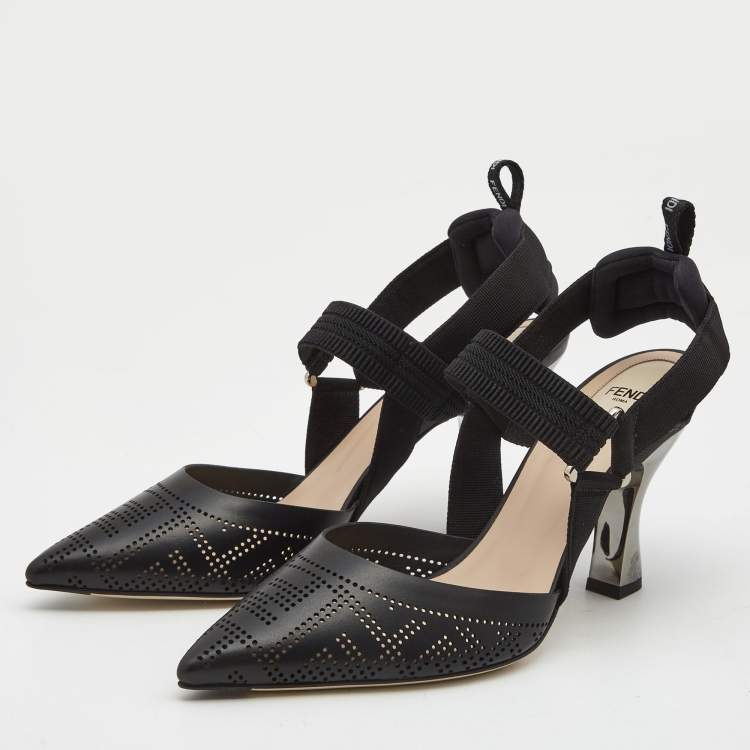 Pre Owned Fendi Black Perforated Leather and Fabric Colibri Pumps Size 40