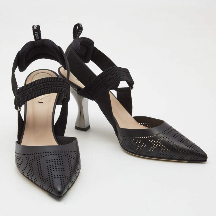 Pre Owned Fendi Black Perforated Leather and Fabric Colibri Pumps Size 40