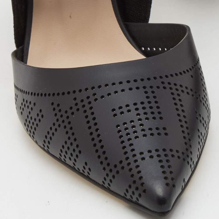 Pre Owned Fendi Black Perforated Leather and Fabric Colibri Pumps Size 40