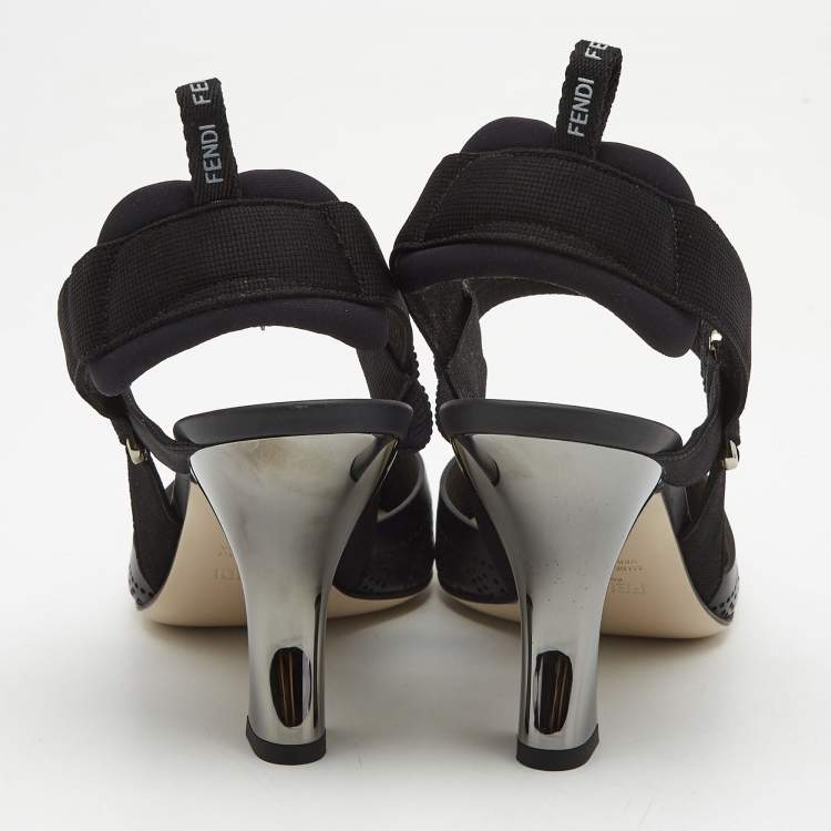Pre Owned Fendi Black Perforated Leather and Fabric Colibri Pumps Size 40
