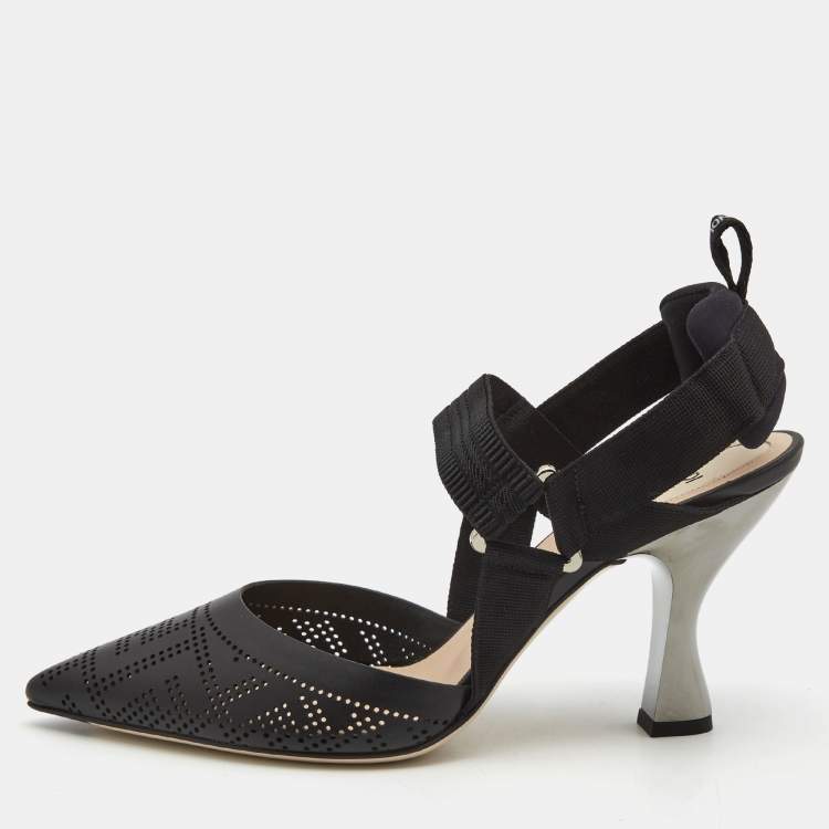 Pre Owned Fendi Black Perforated Leather and Fabric Colibri Pumps Size 40