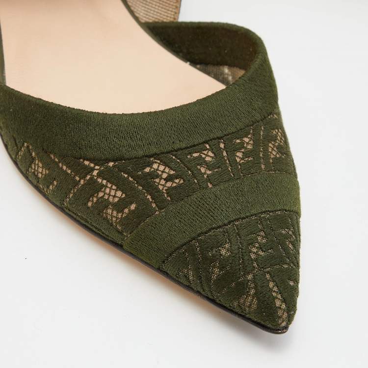 Pre Owned Fendi Multicolor Green Fabric and Nylon Colibri Slingback Sandals Size 37.5