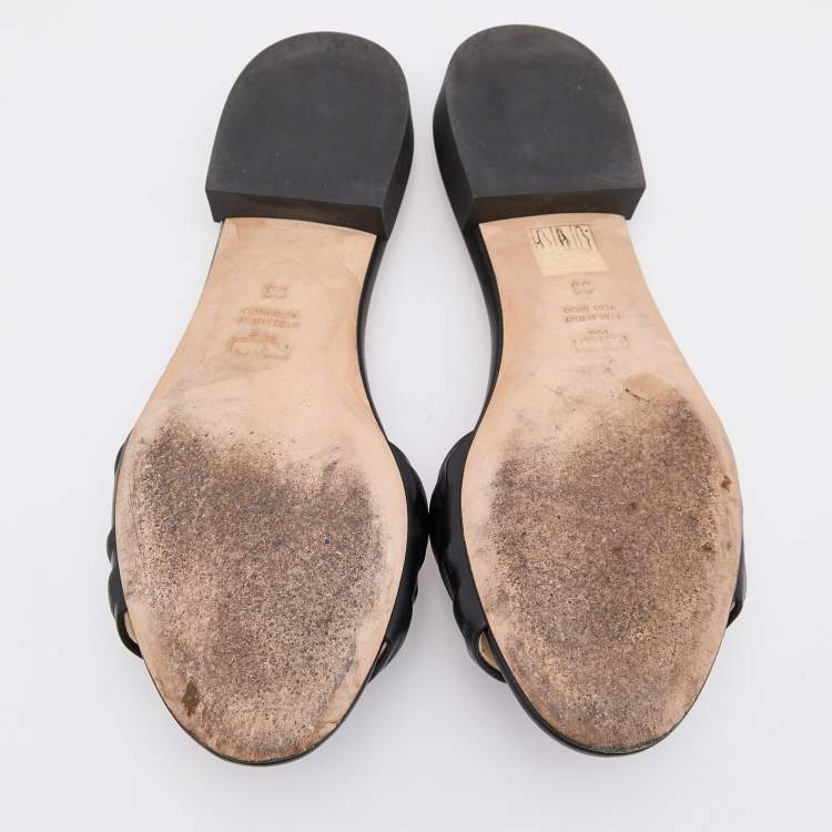 Pre Owned Fendi Black Leather FF Motif Slip On Sandals Size 36
