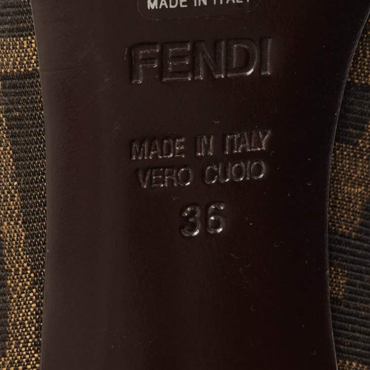 Pre Owned Fendi Brown Zucca Canvas Bow Peep Toe Pumps Size 36