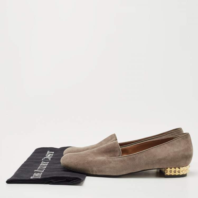 Pre Owned Fendi Brown Suede Studded Heel Smoking Slippers Size 40