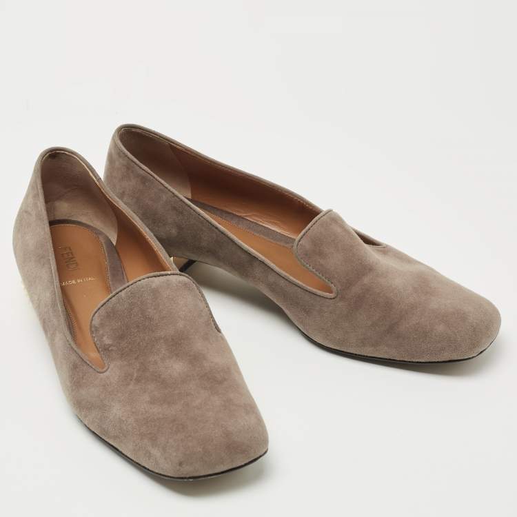 Pre Owned Fendi Brown Suede Studded Heel Smoking Slippers Size 40