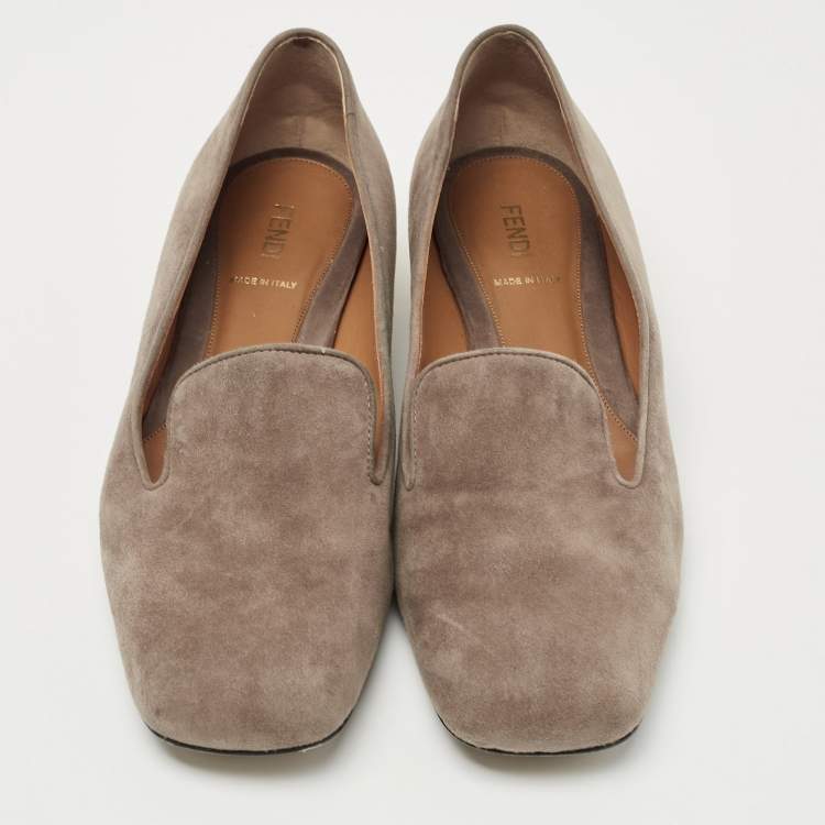 Pre Owned Fendi Brown Suede Studded Heel Smoking Slippers Size 40