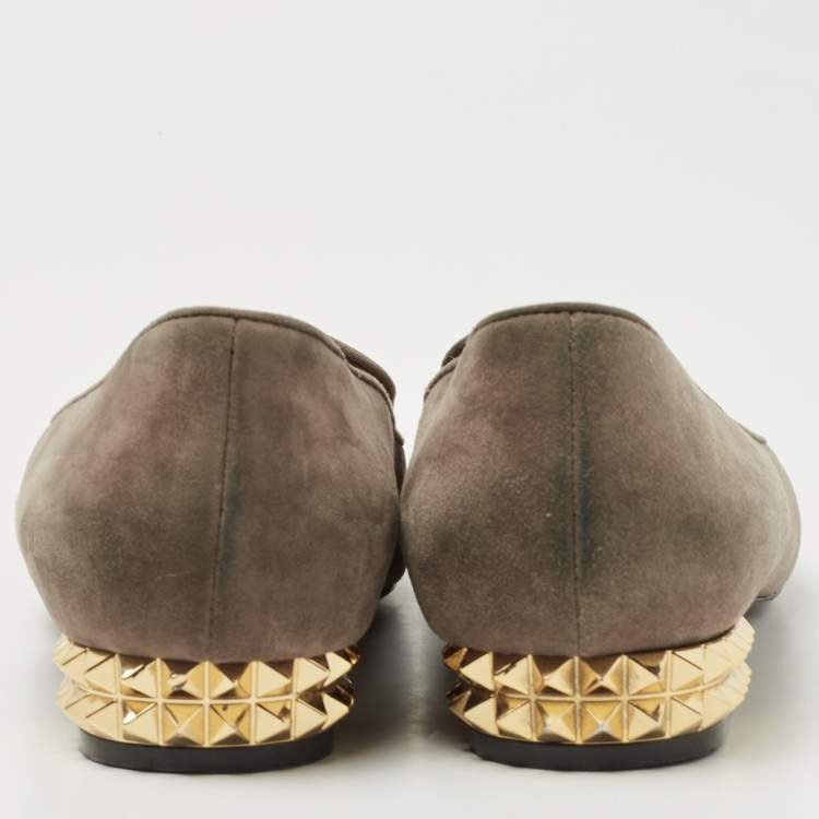 Pre Owned Fendi Brown Suede Studded Heel Smoking Slippers Size 40